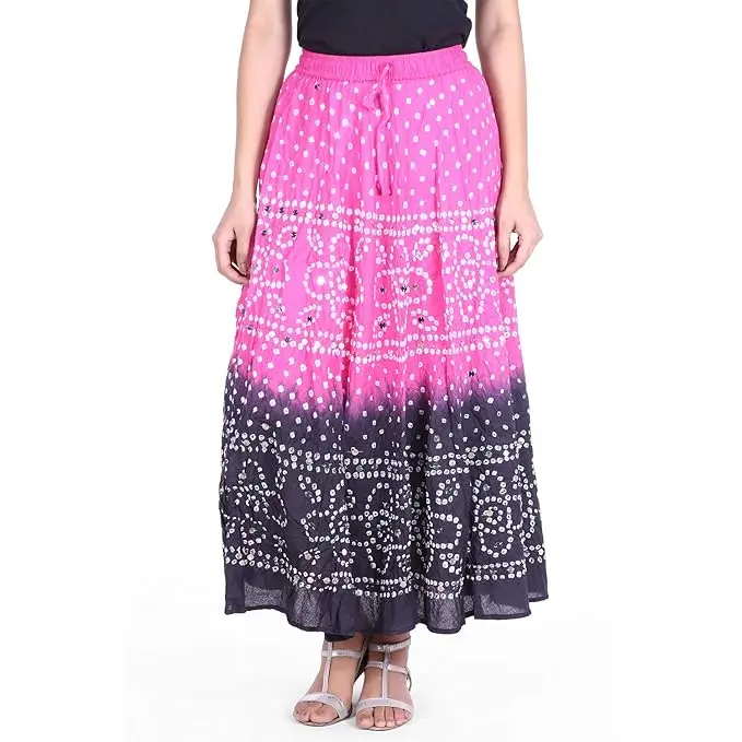 Indian Handmade Tie & Dye Bandhej & Sequins Work Bandhani Boho Cotton Long Skirt Boho Skirt Hippie Gypsy wrap Skirts wholesale