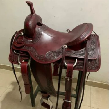 Western Leather Hand Carved Ranch Cutter Saddle with Leather strips
