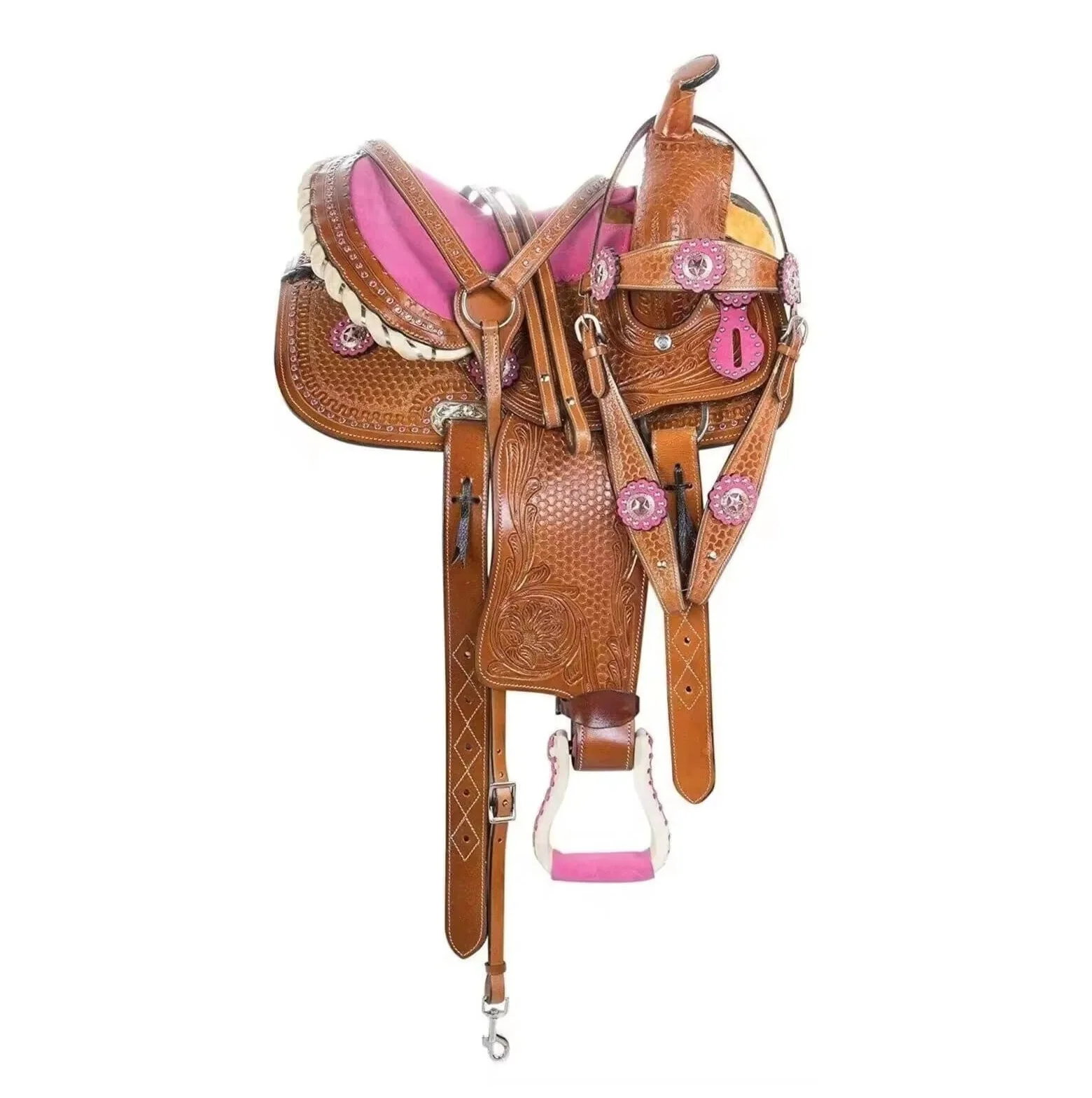 High Quality Demanded Pink Crystal Premium Leather Western Pleasure Trail Barrel Racing Horse Saddle At Wholesale Manufacture