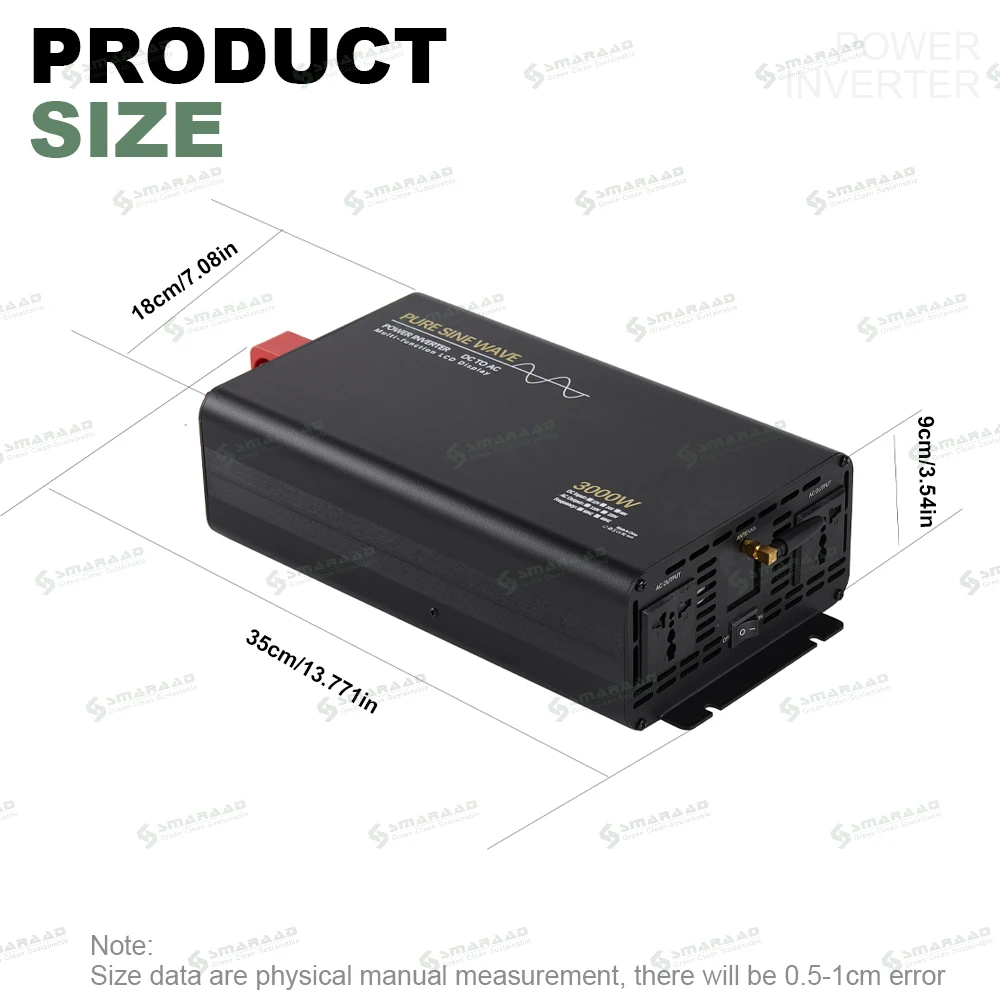 SMARAAD 3000W Pure Sine Wave Inverter off Grid DC 12V 24V 48V to AC 220V 110V Single Output Solar Battery 3KW