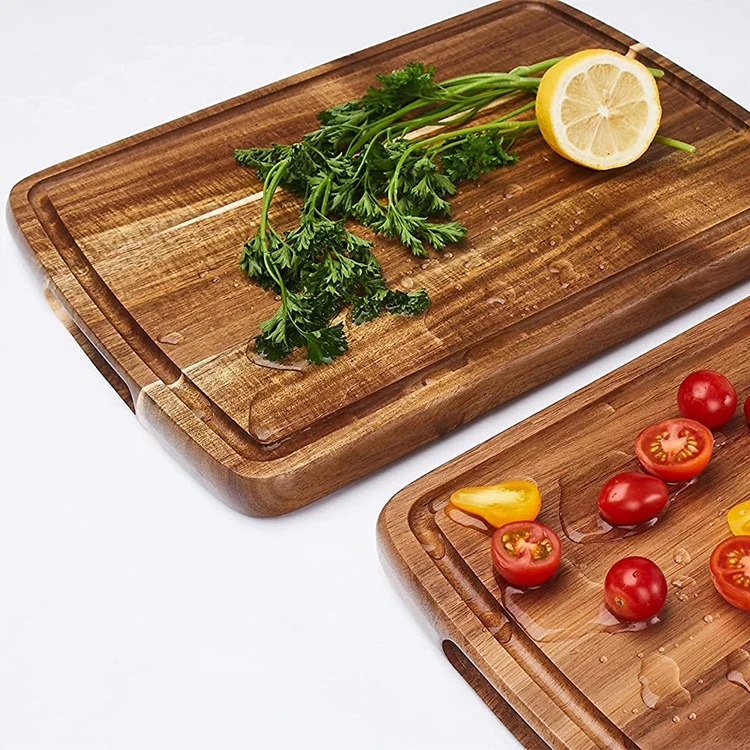 wholesale multipurpose portable acacia chopping board innovations With draining sink 2 in 1 wooden chopping board set