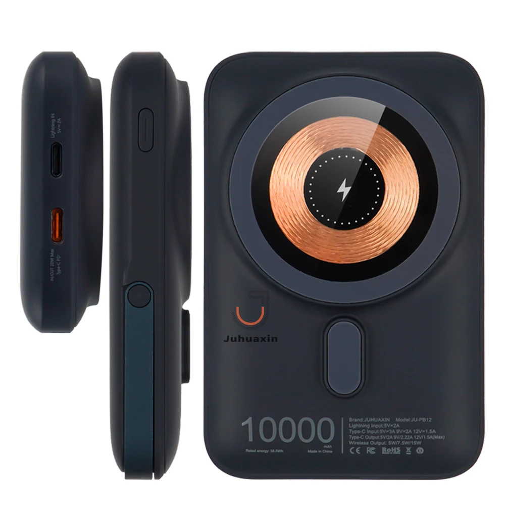 10000mAh Mini Wireless Battery  Phone Charger Magnetic Fast Charging Power Bank with Holder for iPh 16 15 14 Promax