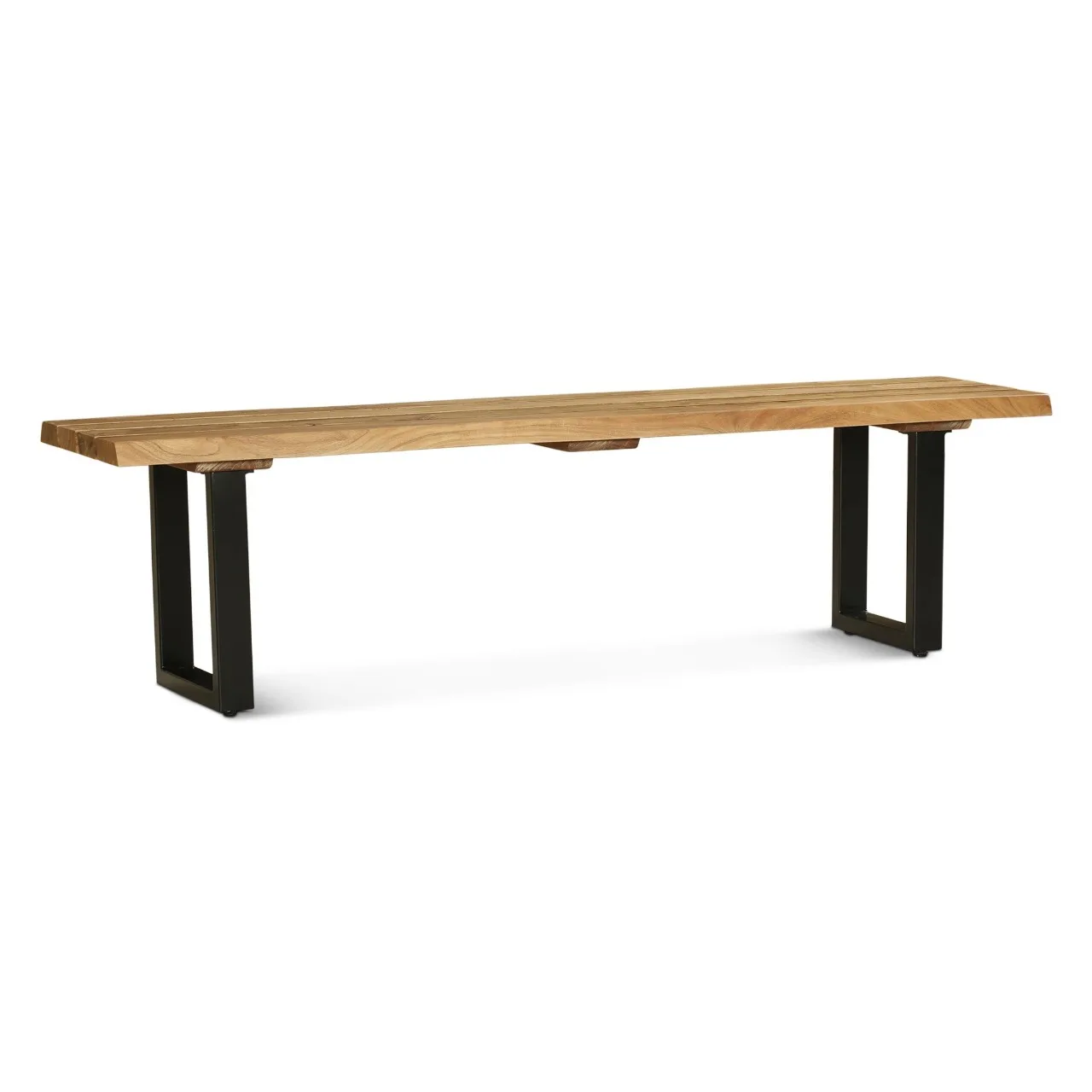 Modern Live Edge Acacia Wood Outdoor Bench  natural finish and reclaimed iron handmade bulk product