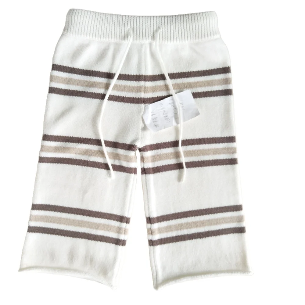 New ODM knitting Plain Spring  Striped 100% Cotton Baby stripe pants kids pants with rolling edge.