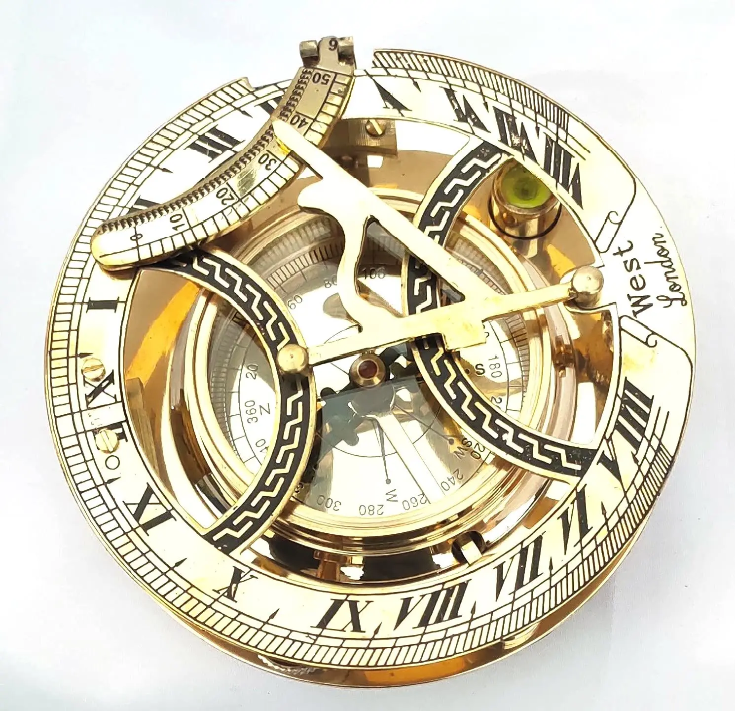 Морской компас идеально откалиброванный большой латунный Солнечный Компас Винтажный Золотой коричневый деревянный ящик для Хэллоуина
