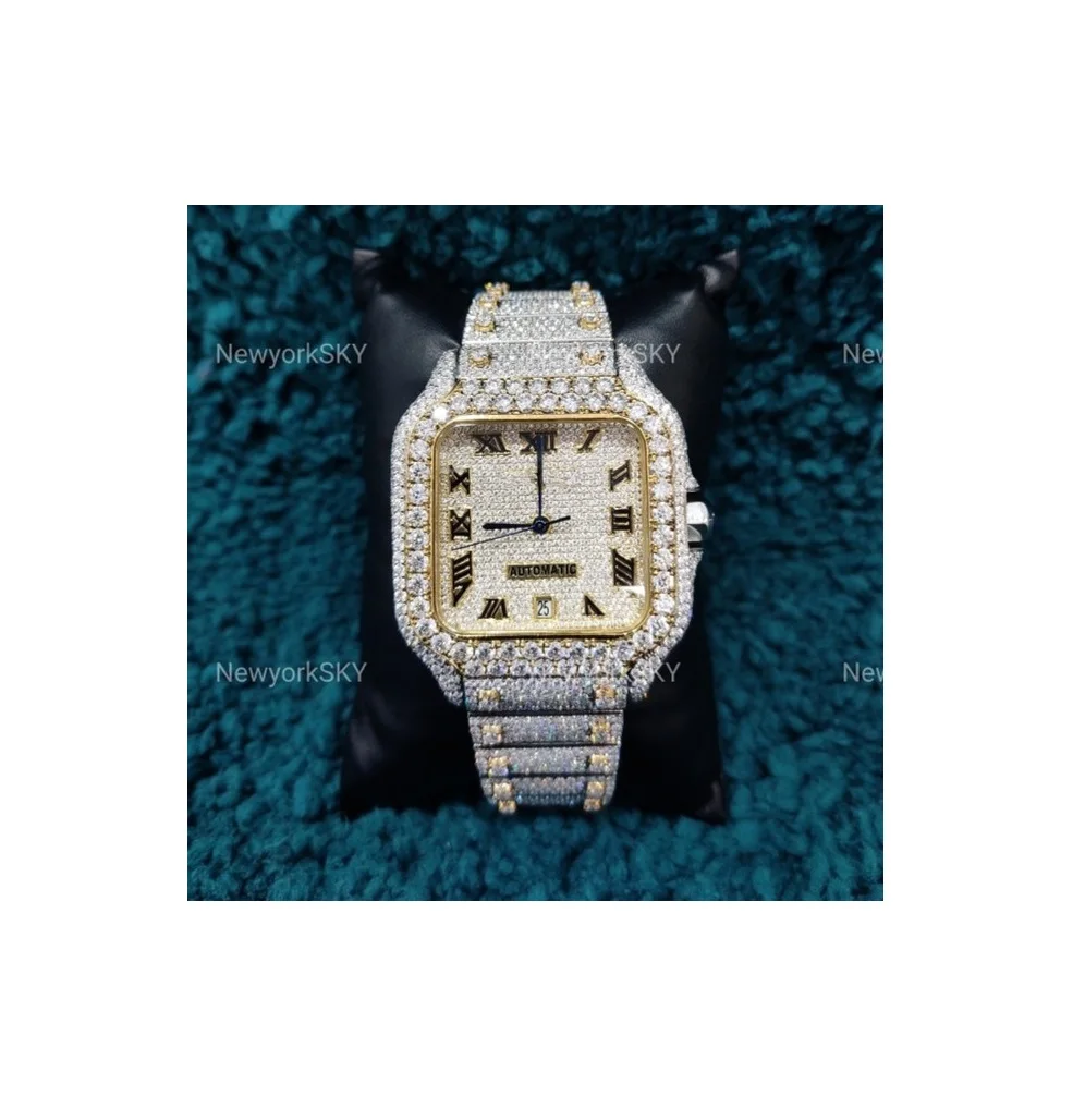 New 40MM Handmade Customizable Automatic Movement Mechanical VVS Moissanite Diamond Studded Iced Out Wrist Watch For Men Women