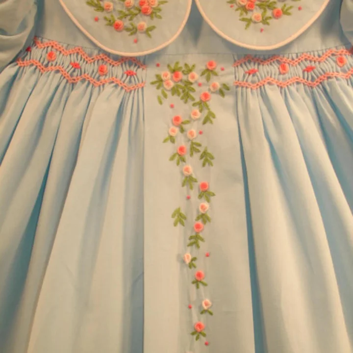 Beautiful NEW Boutique Design Hand Embroidered Smocked Dress Children Baby Girl LIGHT BLUE Ciao Bebe high-quality smocked, nice