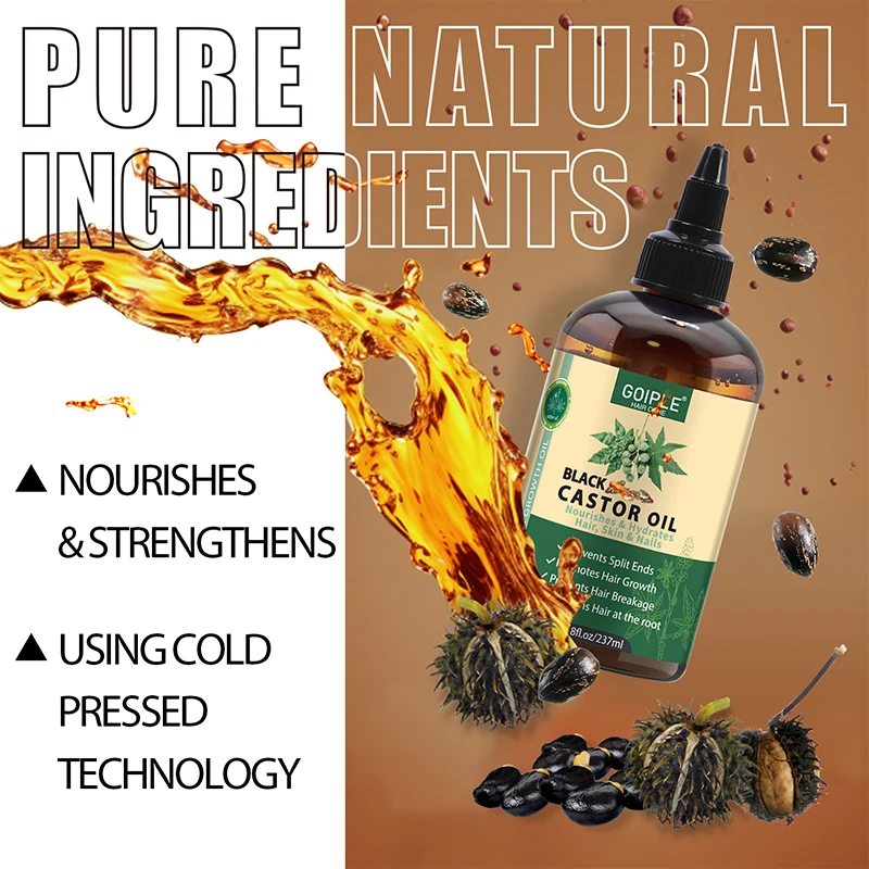 Private Label Natural Pure Jamaican Black Castor Essential Oil Cold Pressed Unrefined for Scalp Treatment Hair Growth Care Serum
