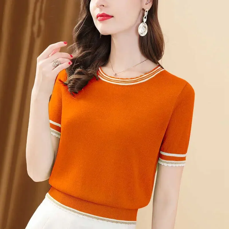 Quick-Dry T-shirts Casual Pullovers Short Sleeve Commute Shirt O-Neck Loose Blouse Women Clothing Summer All-match