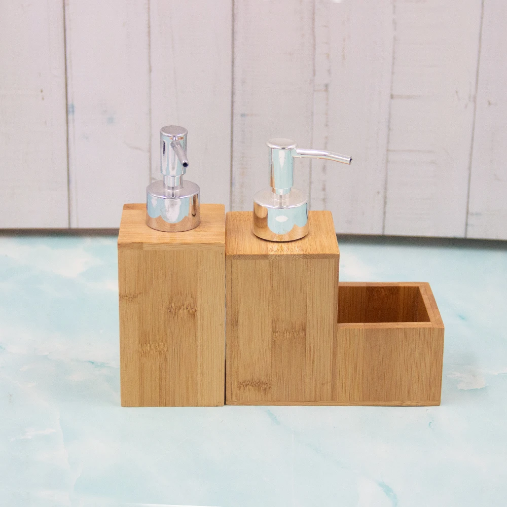 Natural Bamboo Lotion Spray Bottle Liquid Soap Shampoo Dispenser Square Bottle