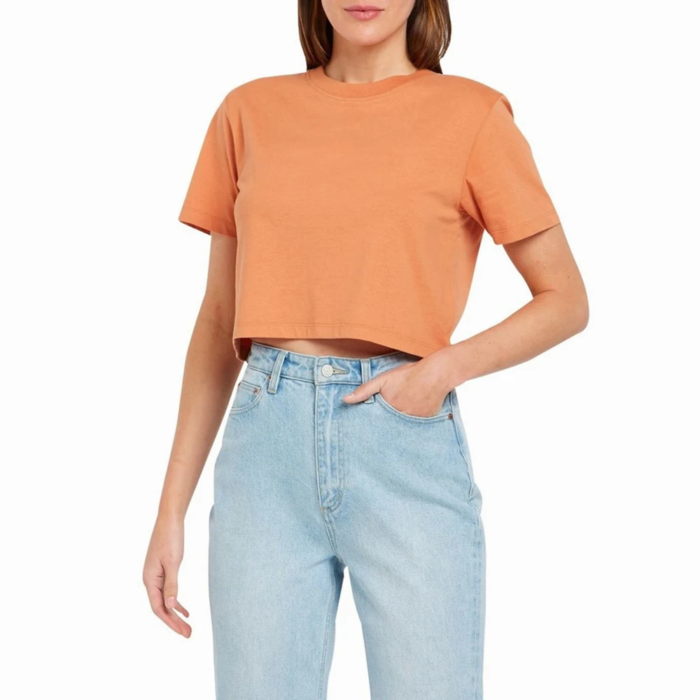 High Quality Customized Summer Crop Crew Neck Custom Printed Short Sleeve Crop T-Shirt 100% Cotton Fabric