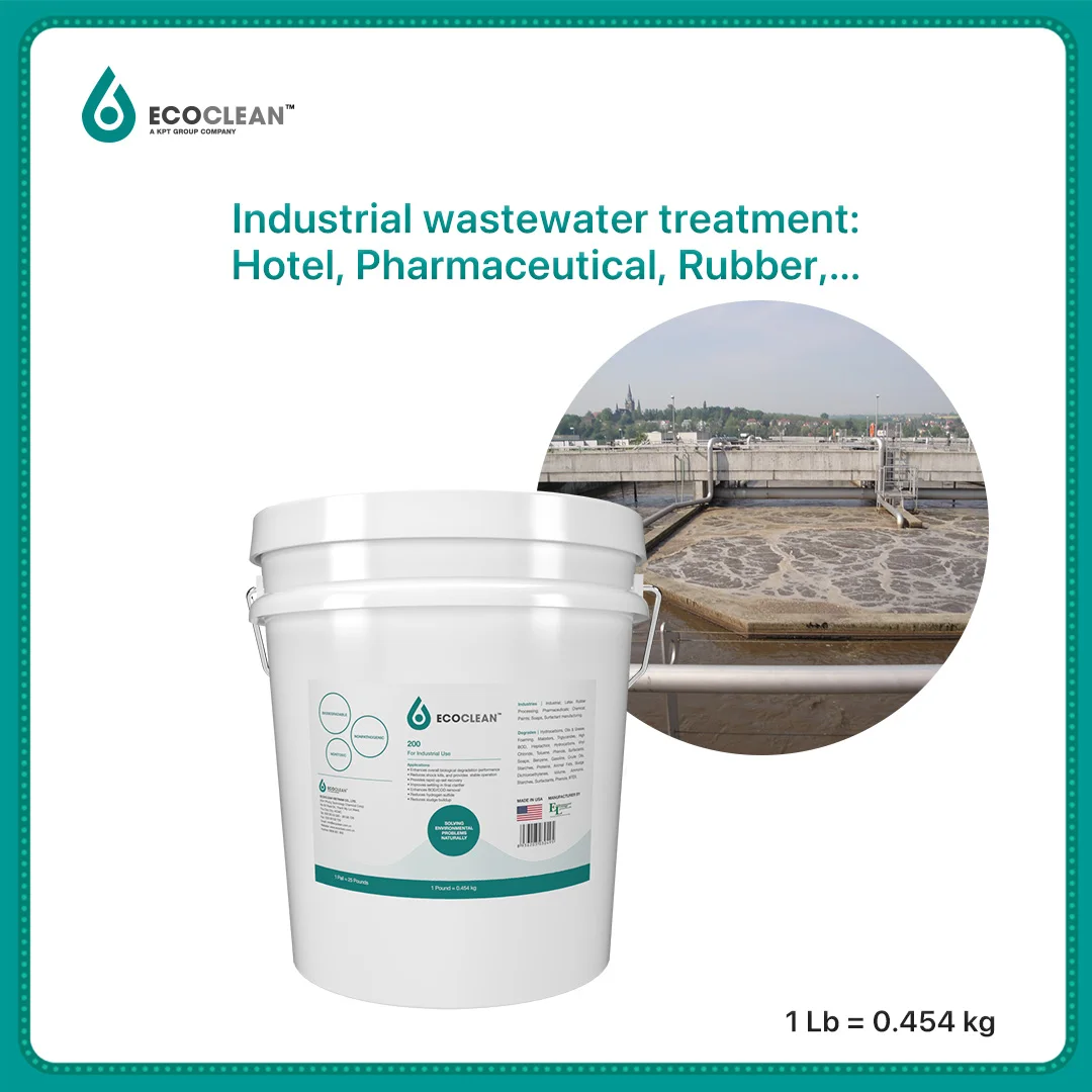 Microbiology of Wastewater Treatment in Industrial Areas Rubber Pharmaceuticals Hospitals EcoClean TM  200 - 25 Lbs