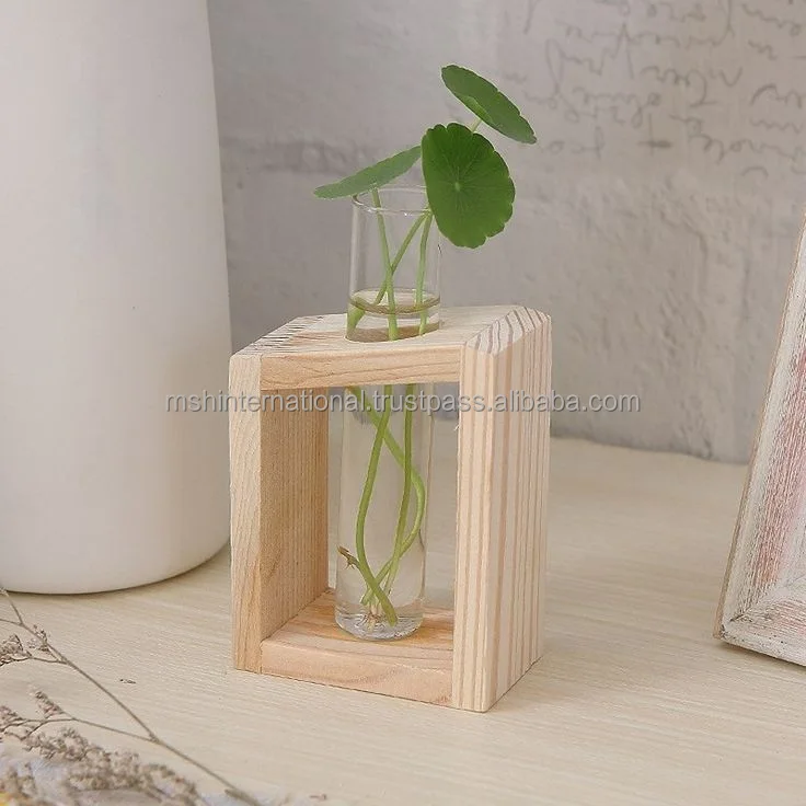 Indoor Glass Plant Terrarium with Wooden Stand test tube plant flower vase desktop propagation stations Hydroponic Vase Tube