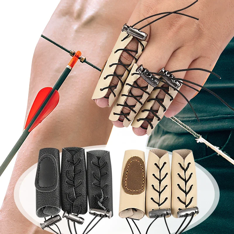 Melenlt  Leather 3 Finger Shooting Tab Accessories Protector Protective Guard Hunting Target Arrow Bow Safety Gear