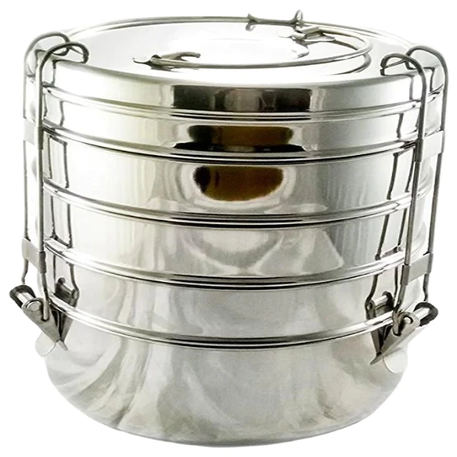 Stackable Take Away Metal Tiffin Carrier 4 tier Stainless Steel Food Container Lunch Box With Handle Pyramid Tiffin