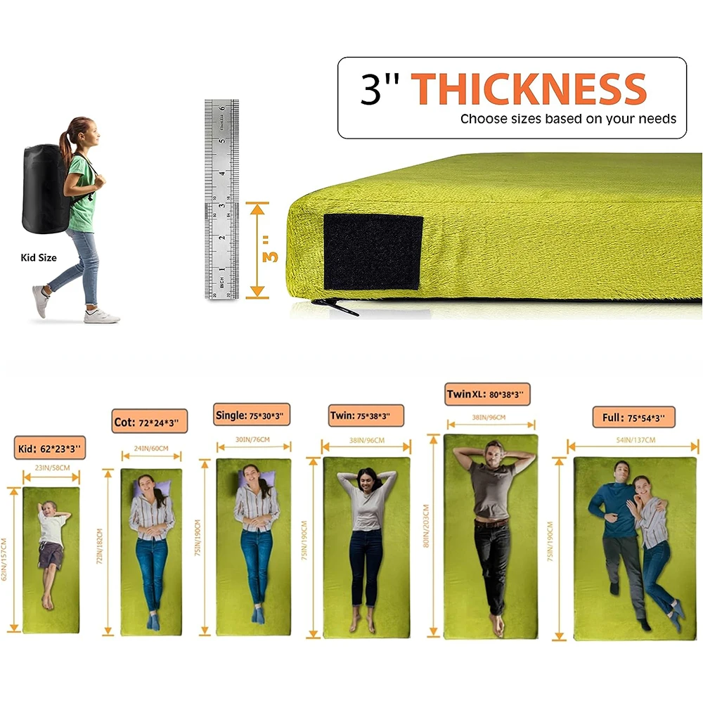 Outdoor  Rolling Travel Mattress Foldable Waterproof Memory Foam Sleeping Camping Bed Mattress for Tent