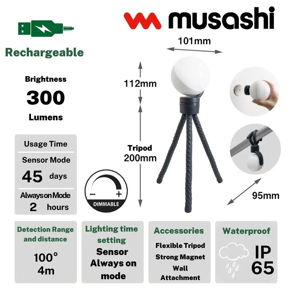 Rechargeable Outdoor LED Security Motion Sensor Light  IP65 Waterproof with Tripod and Magnet Led Light Sensor