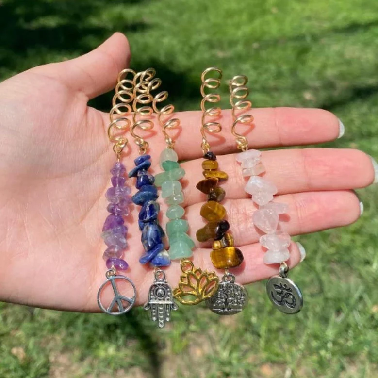 2023 New Arrival Hippie Charms Quartz Hair Accessories Wire Wrapped Hair Twists With Crystals