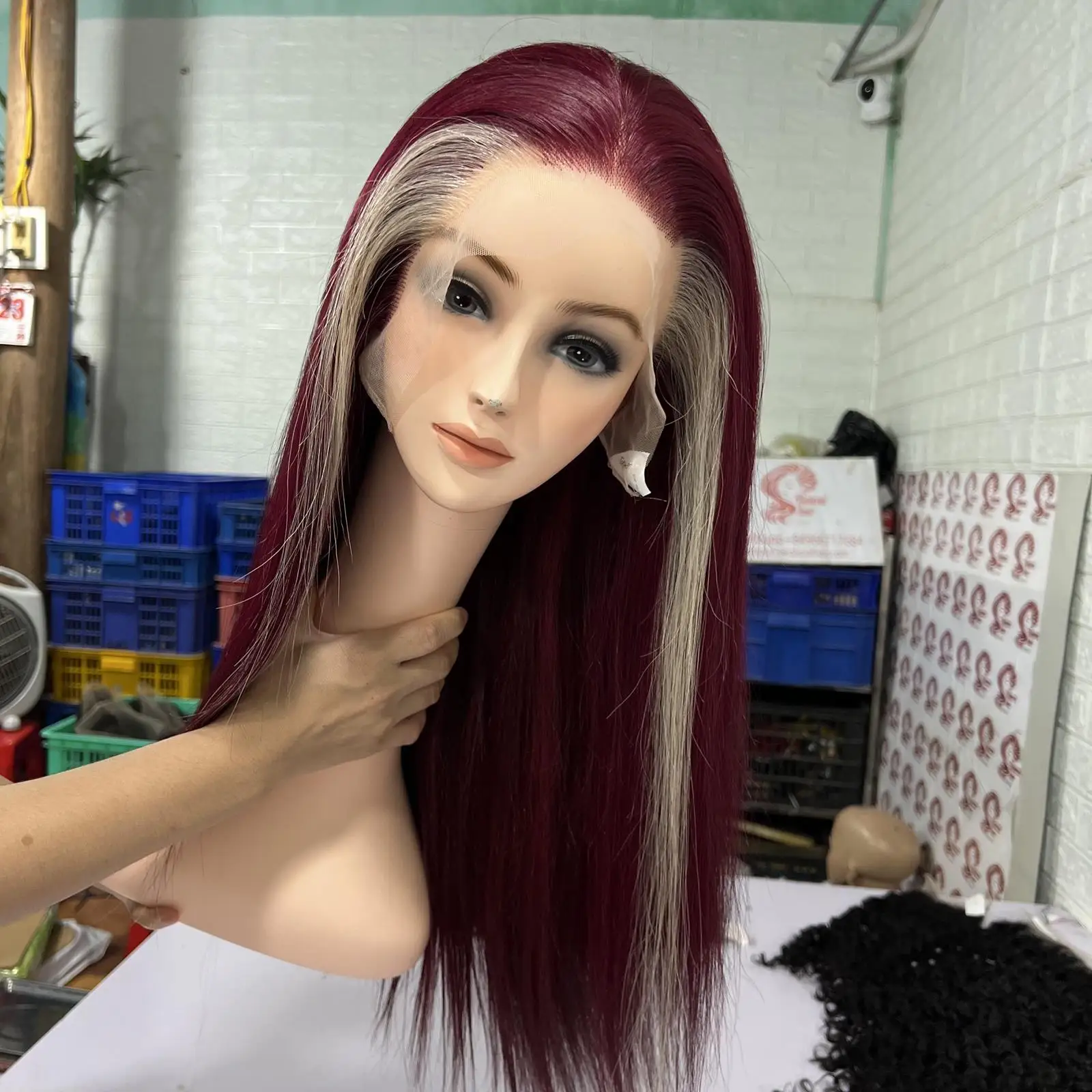 Natural Red Hair With White Highlights Bone Straight Lace Front Wig Lace Frontal Human Hair Wigs 100% Virgin Human Hair