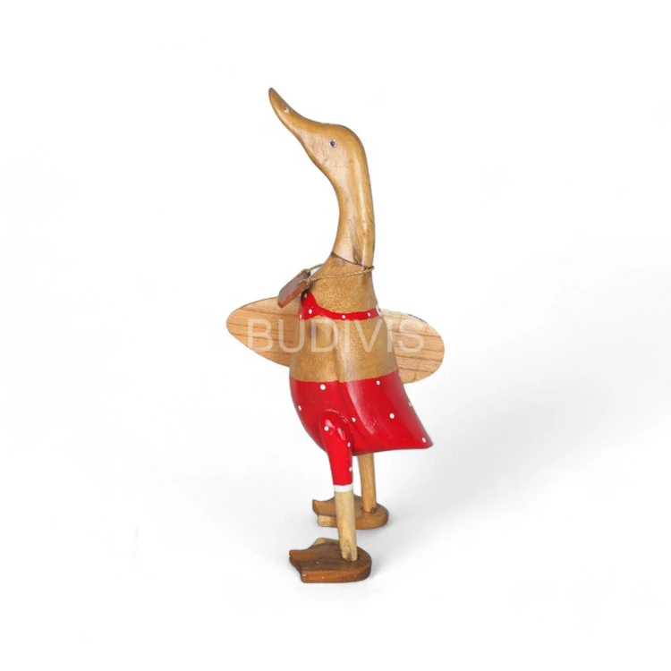 wholesale surfer wooden duck painting for indoor or outdoor decoration , hand painting bamboo root duck home decoration and gift