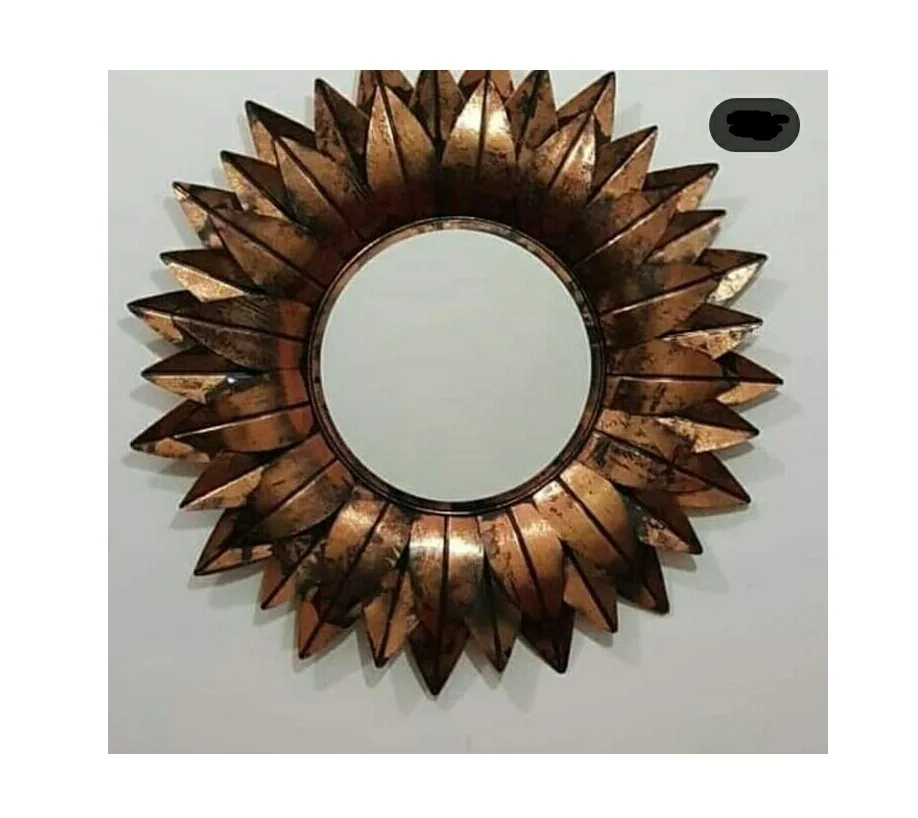 Wholesale Free Sample Modern Style Gold Wall Mirror For Home Decor Hanging Gold Plated With Leaf Design Handcrafted Round Mirror