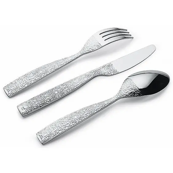Made India Engraved Cutlery Set Silverware Silver And Gold Reusable Stainless Steel Classic Italian Flatware For Kitchen Supply