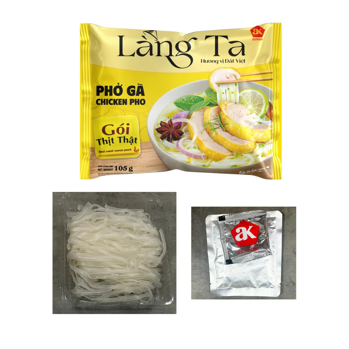 105G Chicken Instant Pho Rice Noodles with real meat sauce OEM package convenient meal Asian food from ISO HACCP Vietnam factory