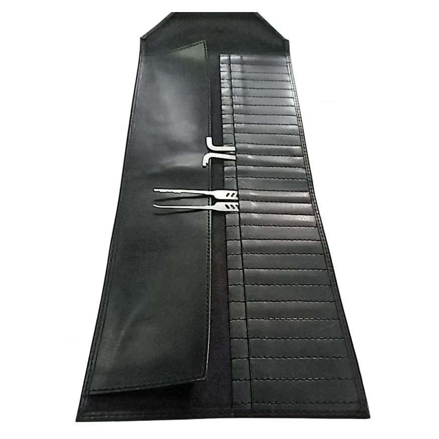 Large Tool Roll Up Case Genuine Leather Pick Case Black Carry On Pouch Workshop Storage Tools Organizer