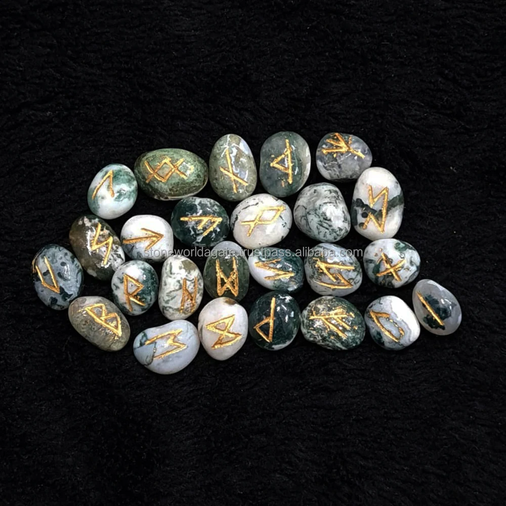 Wholesale Crystal Rune Set Clear Quartz, Tiger Eye Moss Agate, Obsidian, Carnelian Healing Crystal Tumbled Rune Set For Sale
