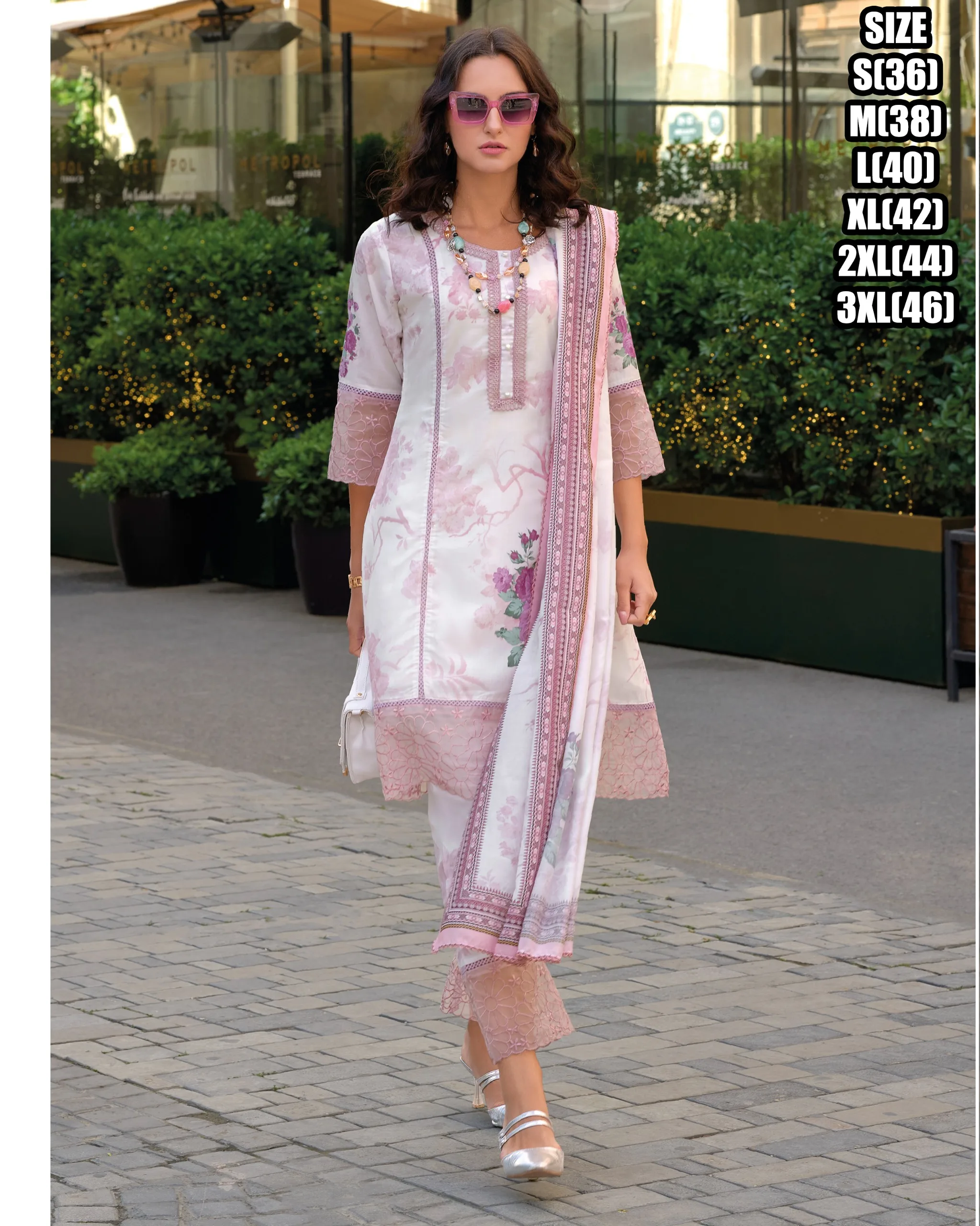 Floral Digital Print Embroidered Cotton Straight Above Knee Length Kurti Pent Set Available At Online And You Can Buy Wholesale