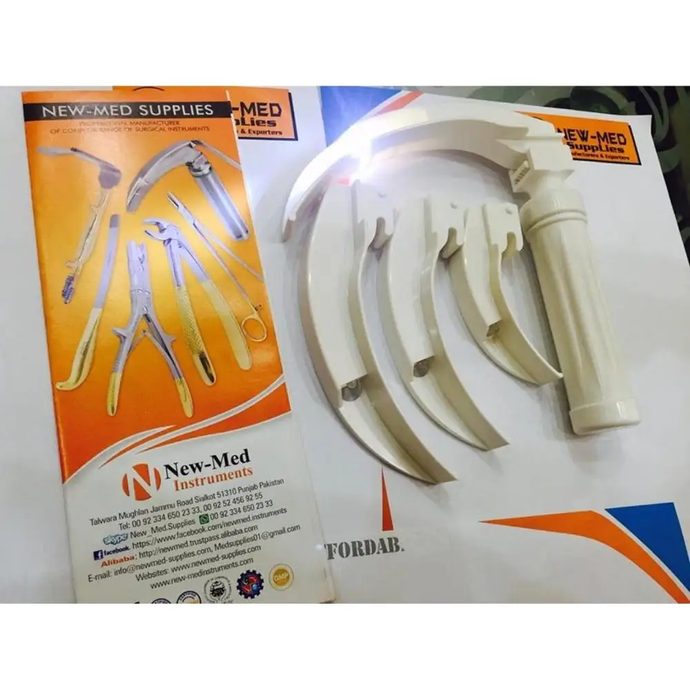 Disposable Plastic Body Laryngoscope Set of 4 Blades With Handle LED Light, ENT Tracheotomy Surgery Instruments Supplier