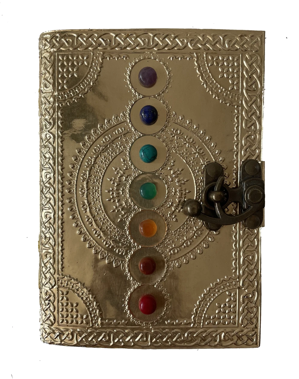 Leather Bound Journal Book of Shadows Vintage Leather Journal Deckle Edge Paper Antique Spell Book Wiccan Seven Stone Chakra