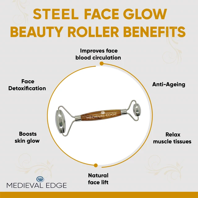 Best Quality OEM Private Label Gua Sha Facial Glowing Massager Roller Stainless Steel Heart Shape Manual Body Neck Massager Wood