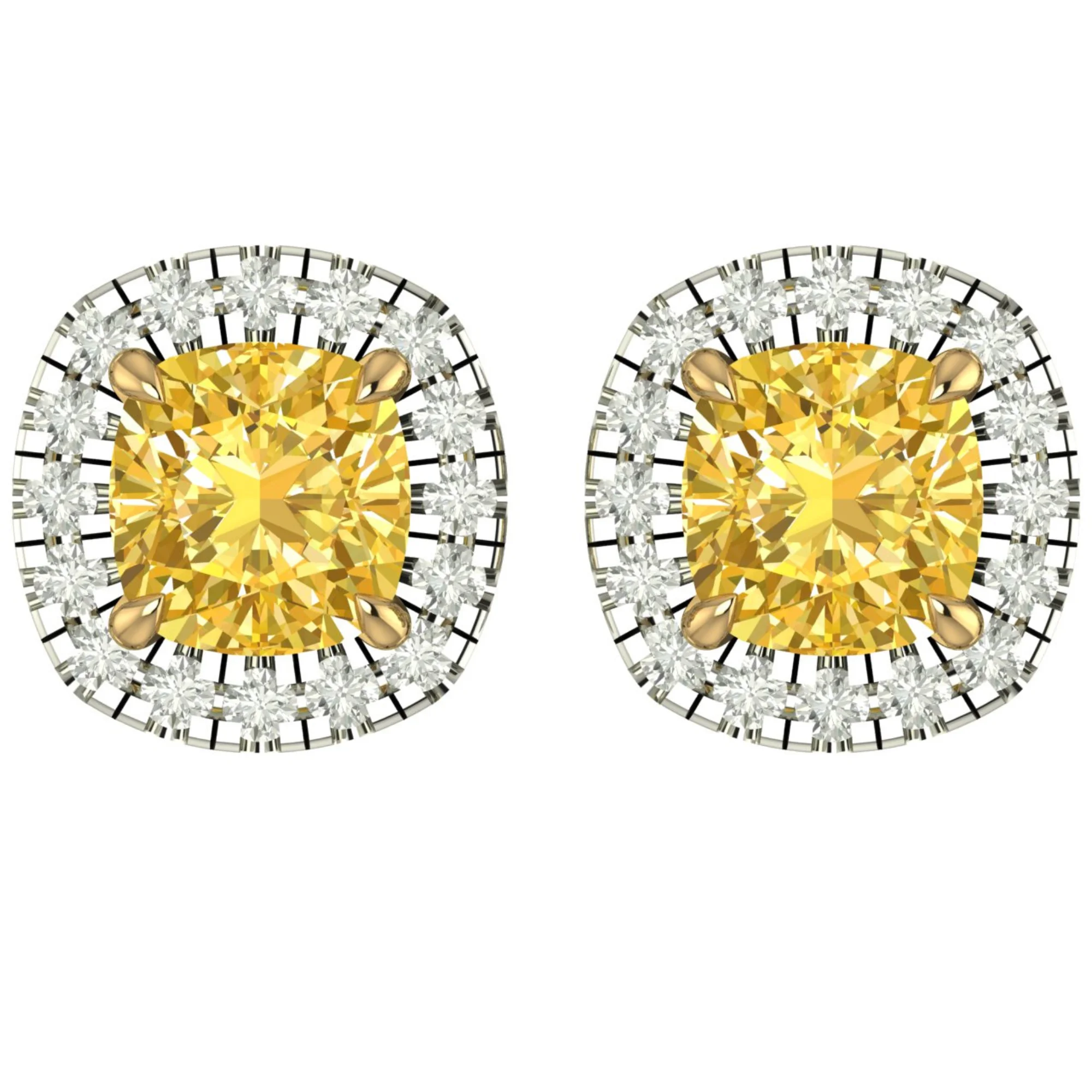 Cushion Shape CVD Lab Grown Yellow Color Diamond Stud Earrings With VS Clarity Direct From Manufacturer