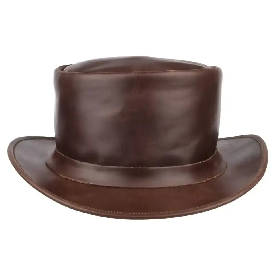 Men Leather Woolen Felt Bowler Hat Formal Derby Hat with Roll Up Brim Fedora Hats Custom Color Plain Leather Top