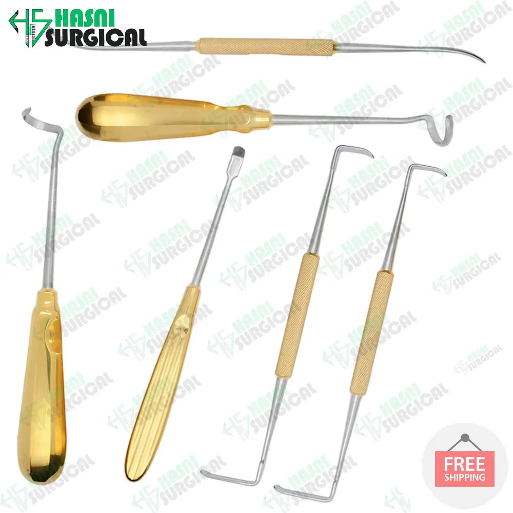 New latest Design 2024 Rhinoplasty Surgical Costal Cartilage Instruments Set / German Grade Stainless Steel Half TC Gold