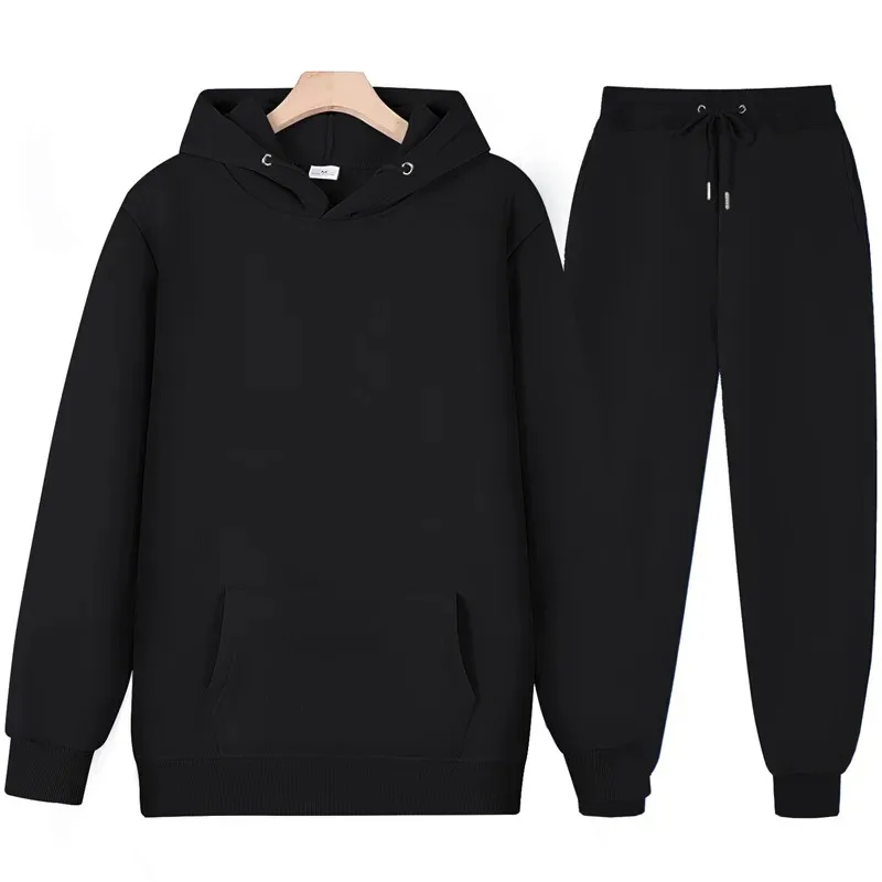 Men Long Sleeves Set Thick Pullover and Long Pant 2-piece Set Men Autumn Fleece Jogger Sports Suit