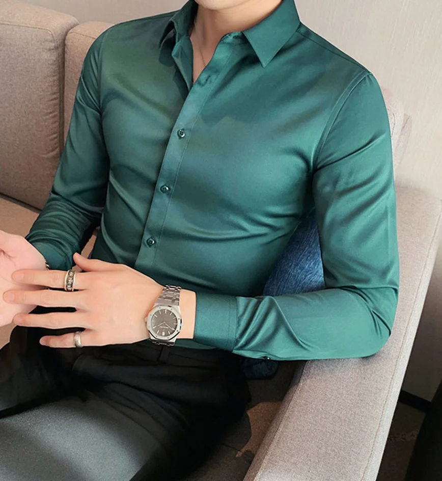 Mens Long Sleeves Shirts top trending silk made smooth Business Work Formal Dress Shirts 100% Cotton Men Custom dress shirt