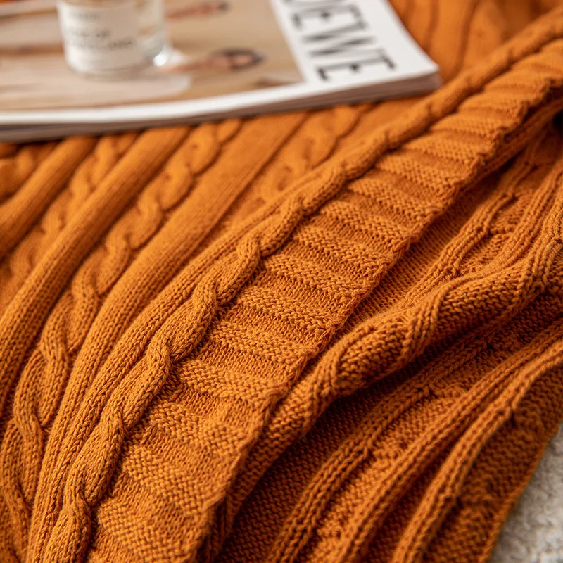 Soft 100% Cotton electric Knitted Blanket For Travel Sofa Cover Multicolor