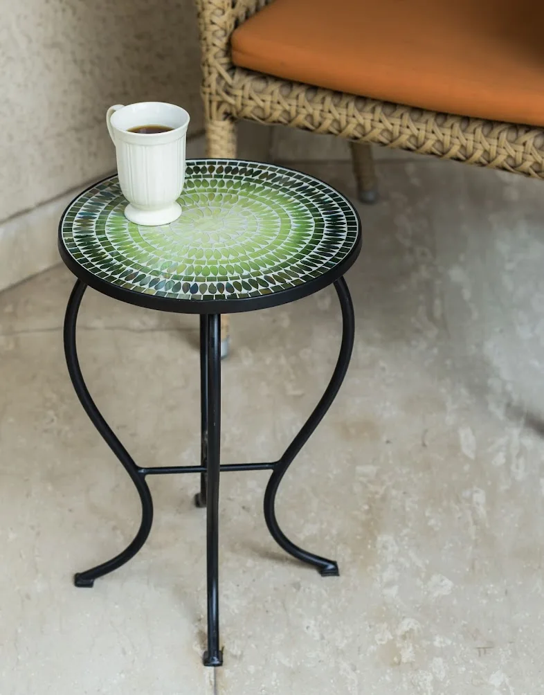 Glass Mosaic Round Side Table End Table with Floral Pattern Coffee Table Modern Home Decor Family Gift At Best Prices