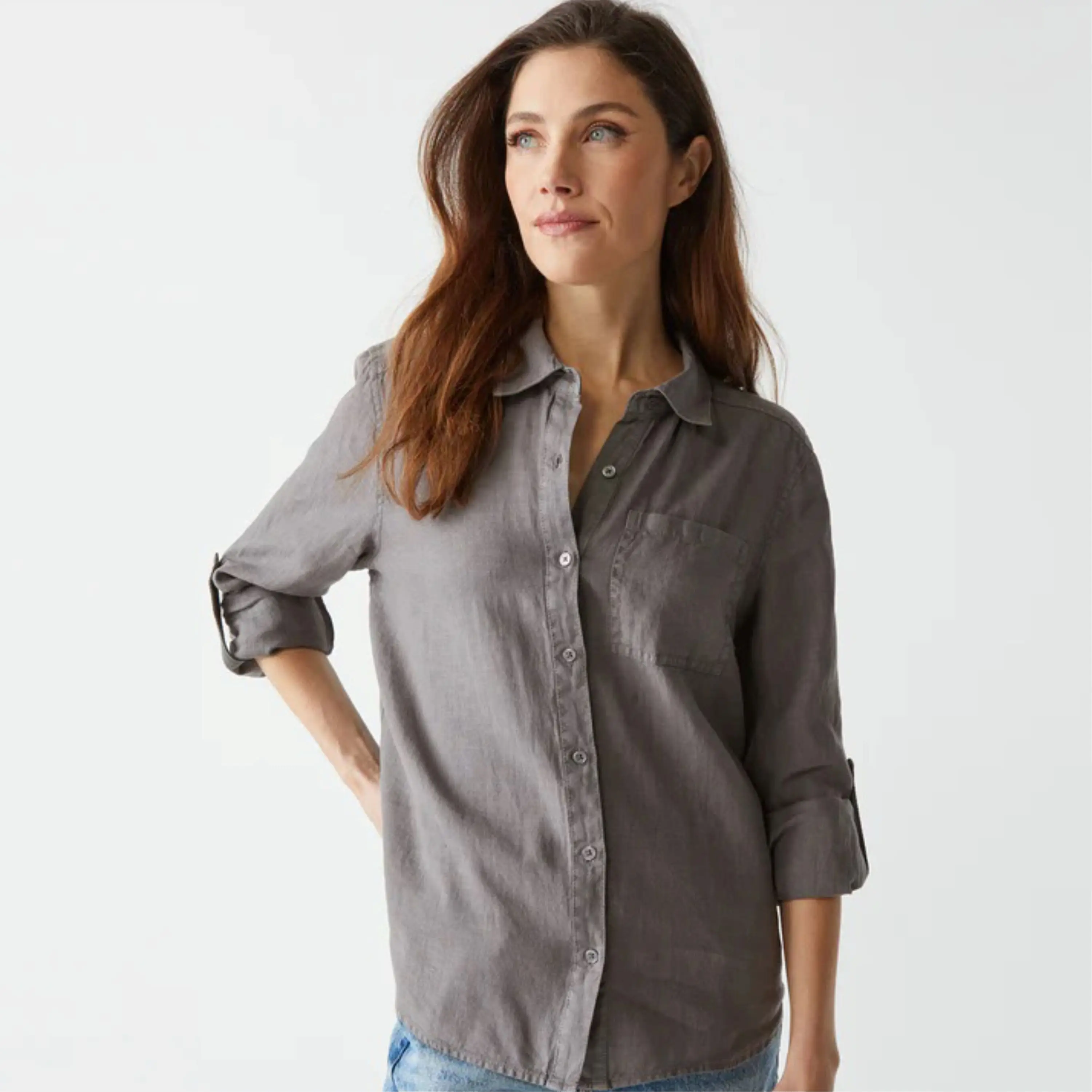 Casual Denim Button-Down Shirt for Women - Stylish and Durable, Great for Daily Wear, Available in Classic Blue and Dark Washes