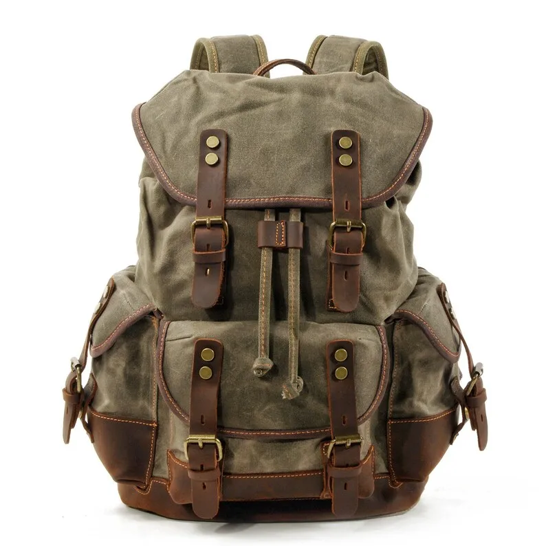 Vintage style travel backpack waxed canvas outdoor hiking backpack custom safari bags