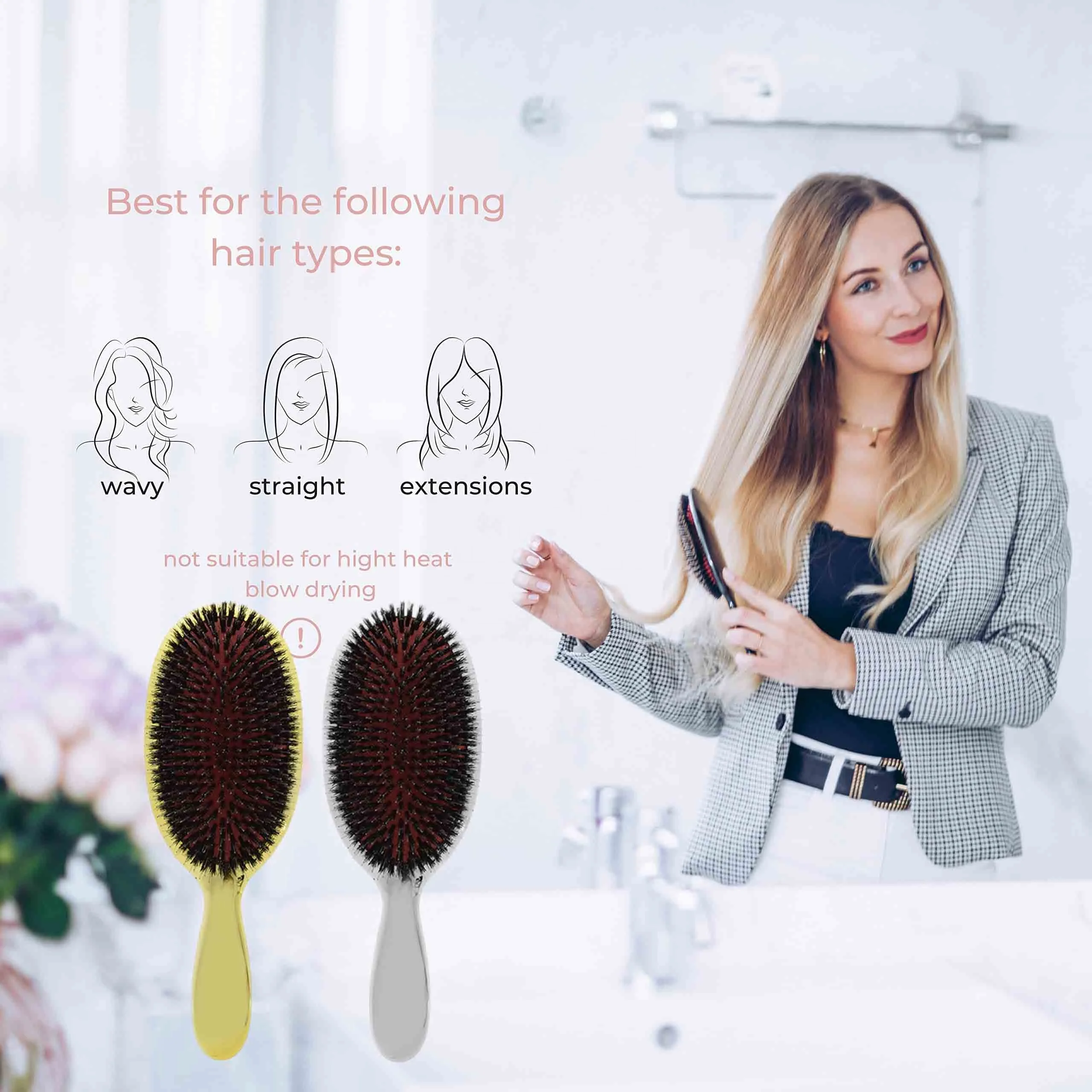 HEYAMO Private Label Fashion Magic Paddle Hard Bristles Brush Mixed Boar Bristle Customized Women Hair Wig Extension Brush Set