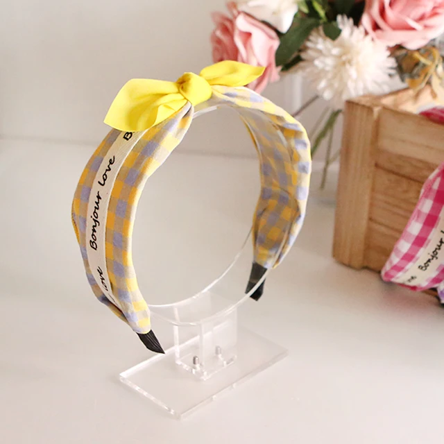 Girls Cute Lettering Check Pattern Ribbon Headband Korea fashion hair accessory