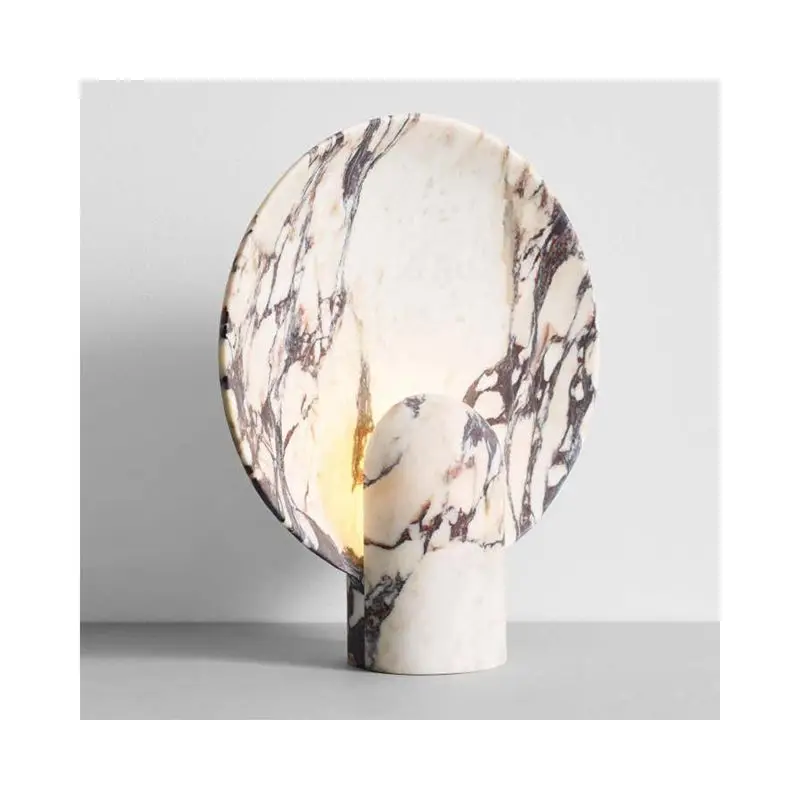 Home Decor Natural Stone Round Calacatta viola Marble Table Lamp Bedside Lamps In The Bedroom