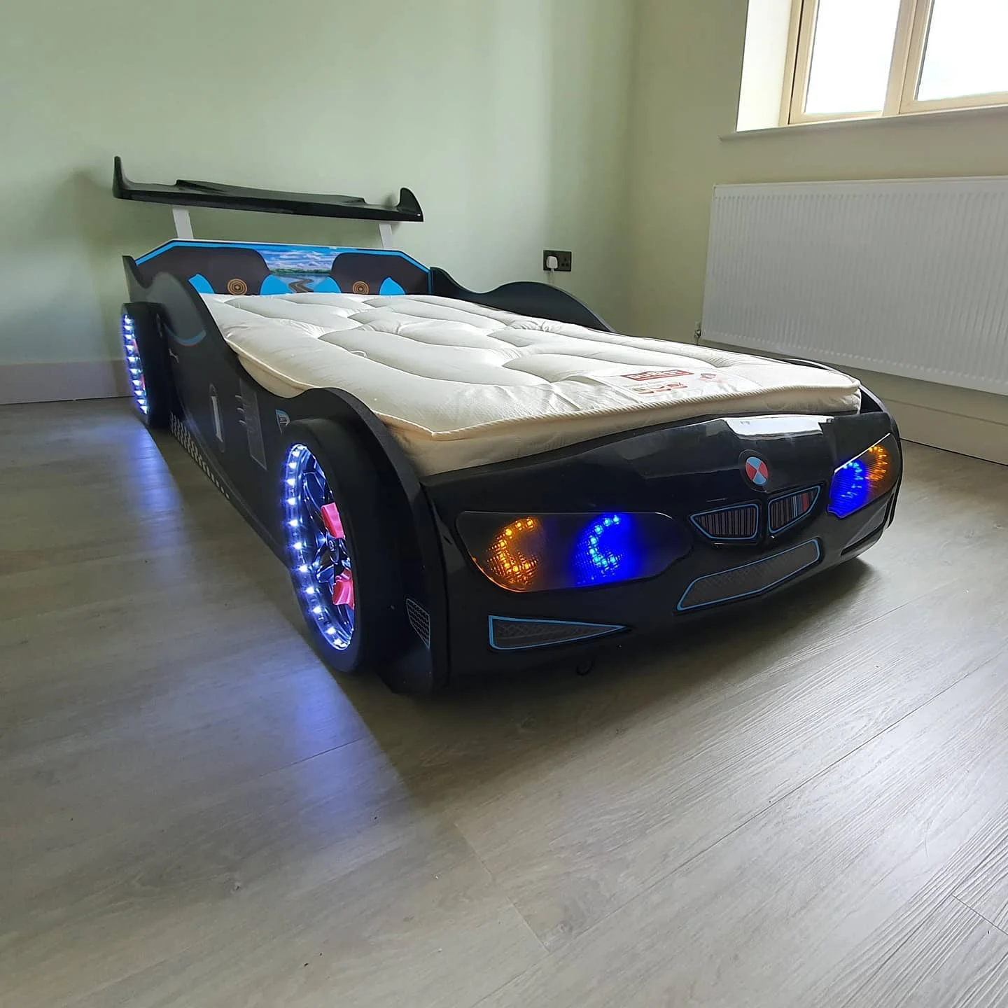 Single size Luxury car bed children solid wood fine ABS colorful led light comfortable kid bed super race car children bed