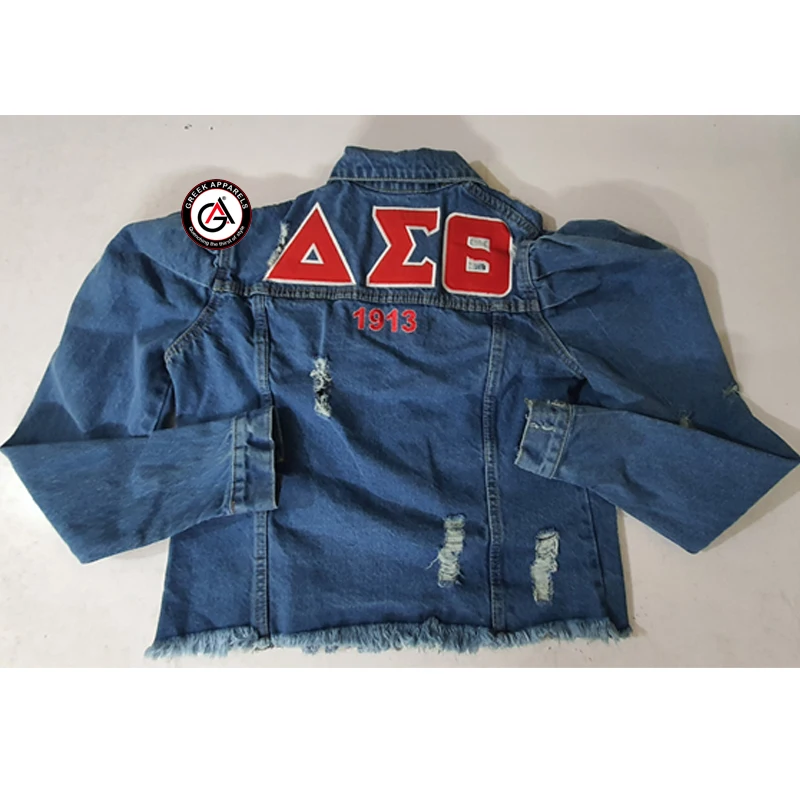 Delta Soror Embroidery Women Denim Jeans Jacket | Sorority Embroidered Ladies Jean Jacket