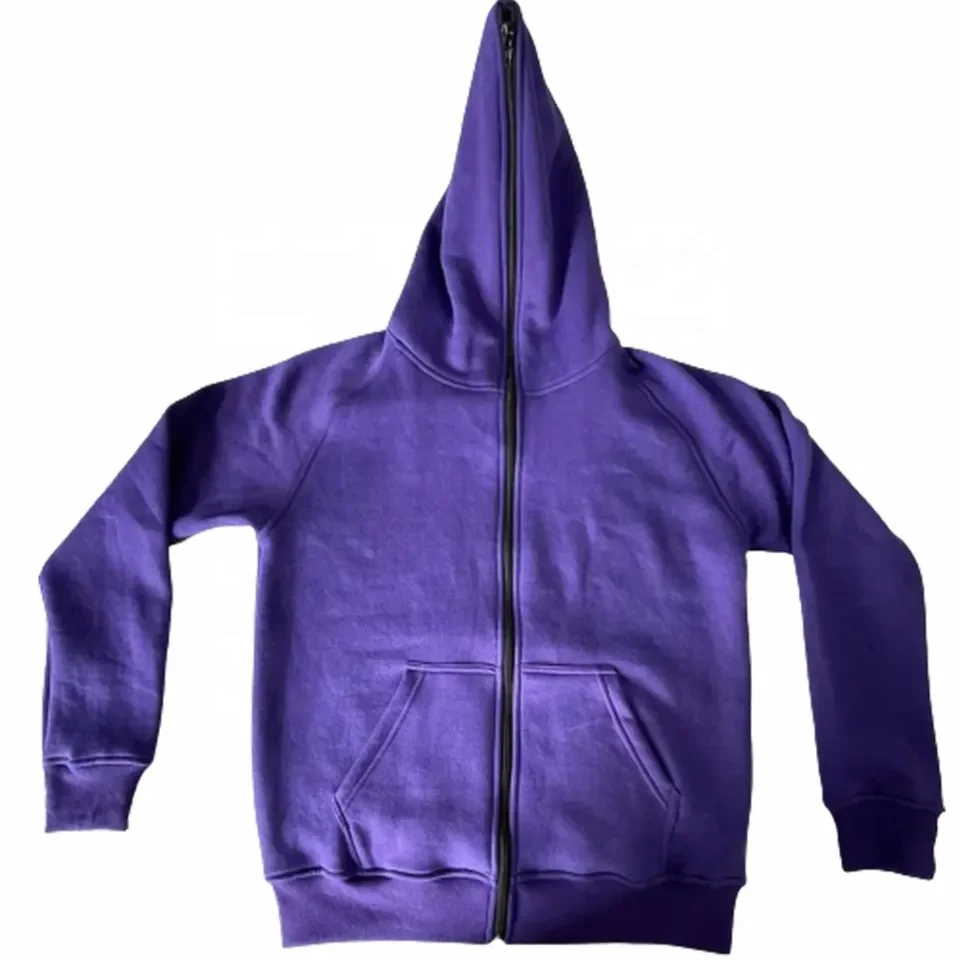 Custom 100% Cotton Heavyweight Full Face Zip Hoodie Jacket Blank Rhinestone Puff Printing Oversized Unisex Full Zip Up Hoodies