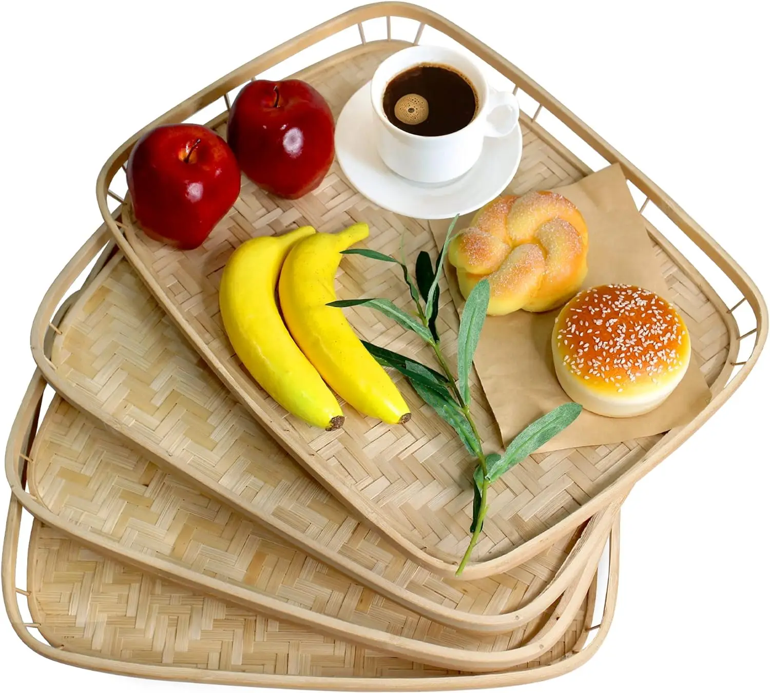 Hot design handwoven natural bamboo serving tray with rectangle shaped to decorate and store food wholesale from Vietnam