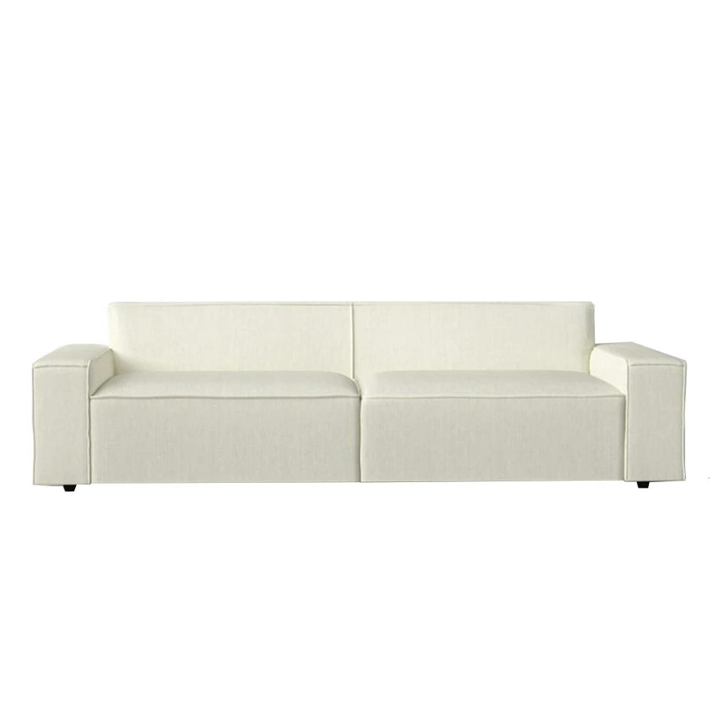 Moore White Living room Linen Sofa Cube 3-Seater Sofa for Sitting Room